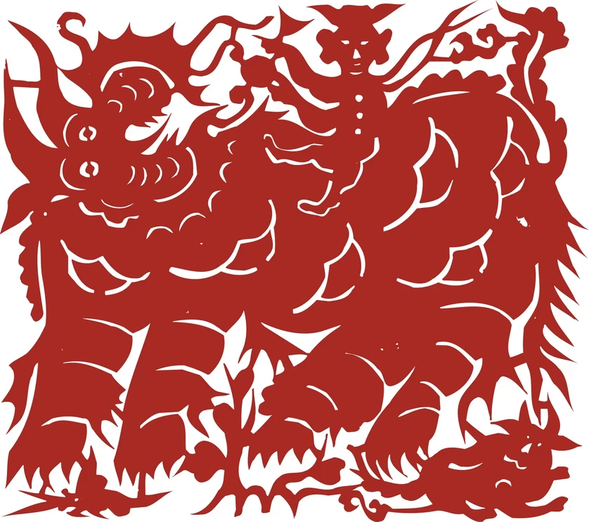 中国风中式传统喜庆民俗人物动物窗花剪纸插画边框AI矢量PNG素材【695】
